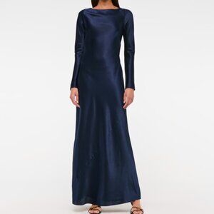 Abercrombie Navy Long-Sleeve Cowl Back Maxi Dress